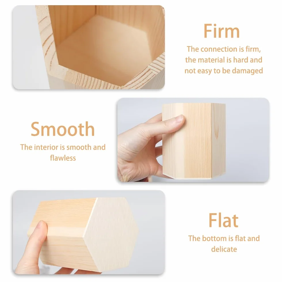 Porte-stylo en Bois Formes Géométriques Cylindre Hexagone Carré Pot à Crayons Multifonctionnel