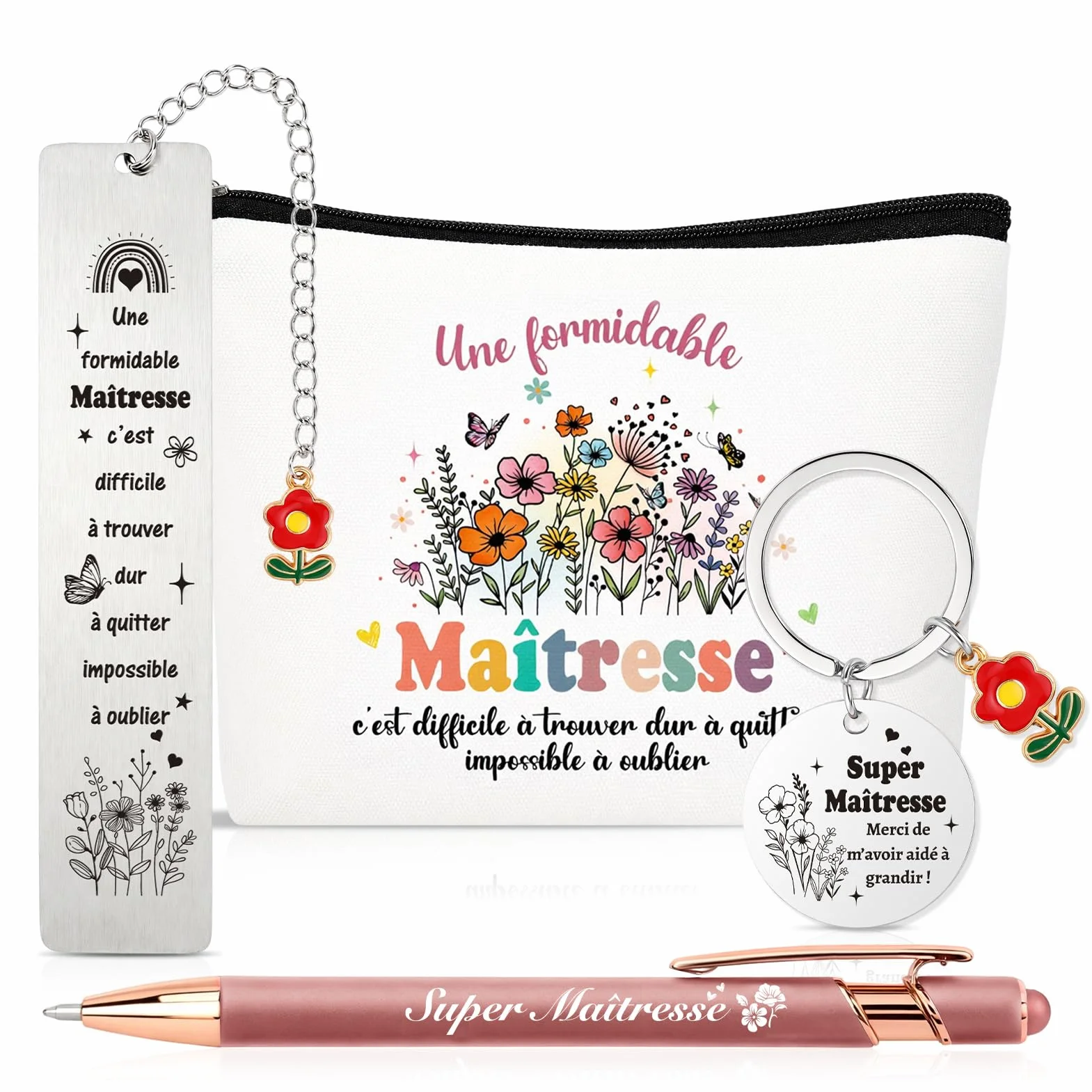 HOWAF Trousse Maîtresse d'École Cadeau Set avec Porte Clef Stylo Bille Marque Page