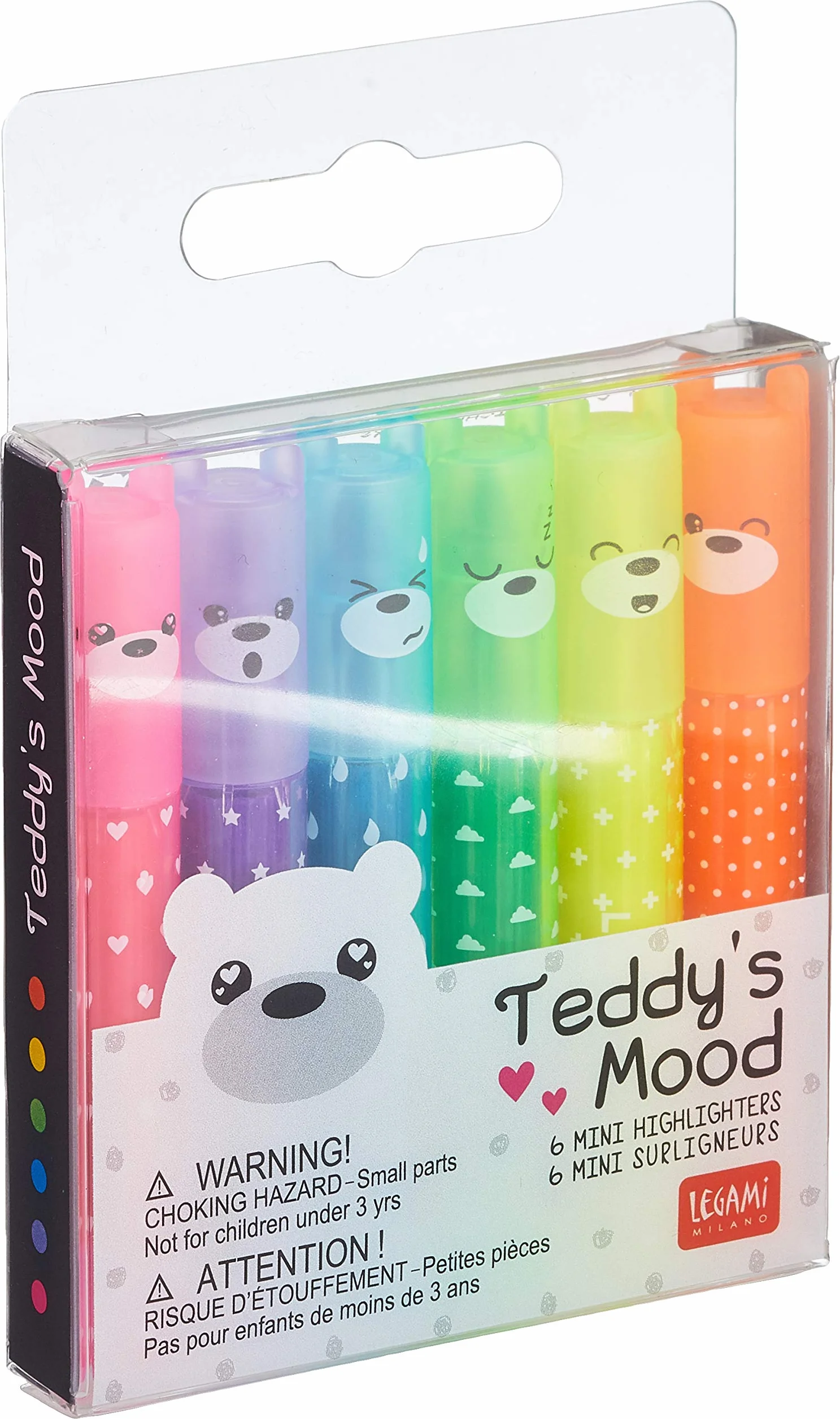 LEGAMI Lot de 6 mini surligneurs Teddy's Mood
