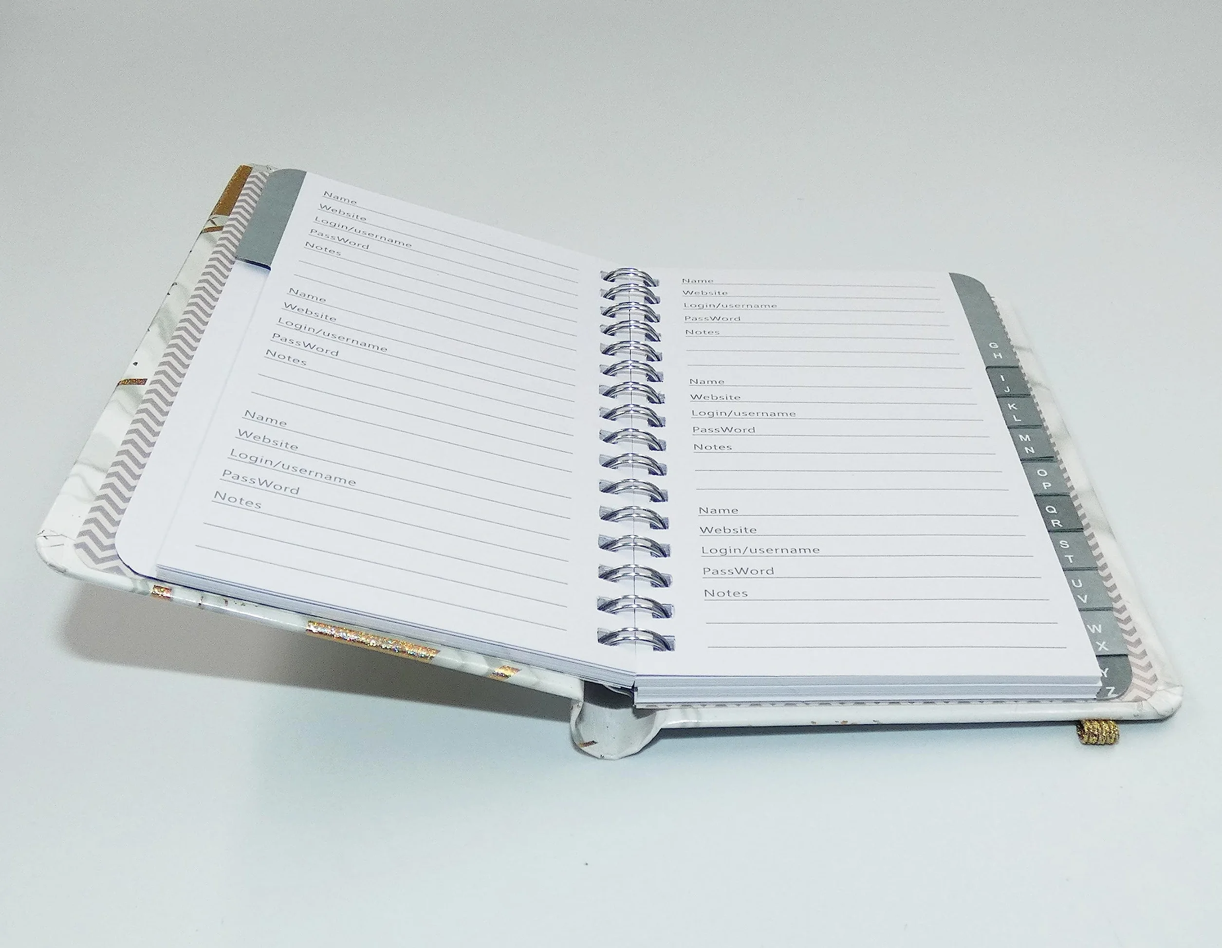 Livre de mots de passe A-Z Bloc-notes à onglets pour informations de connexion Internet