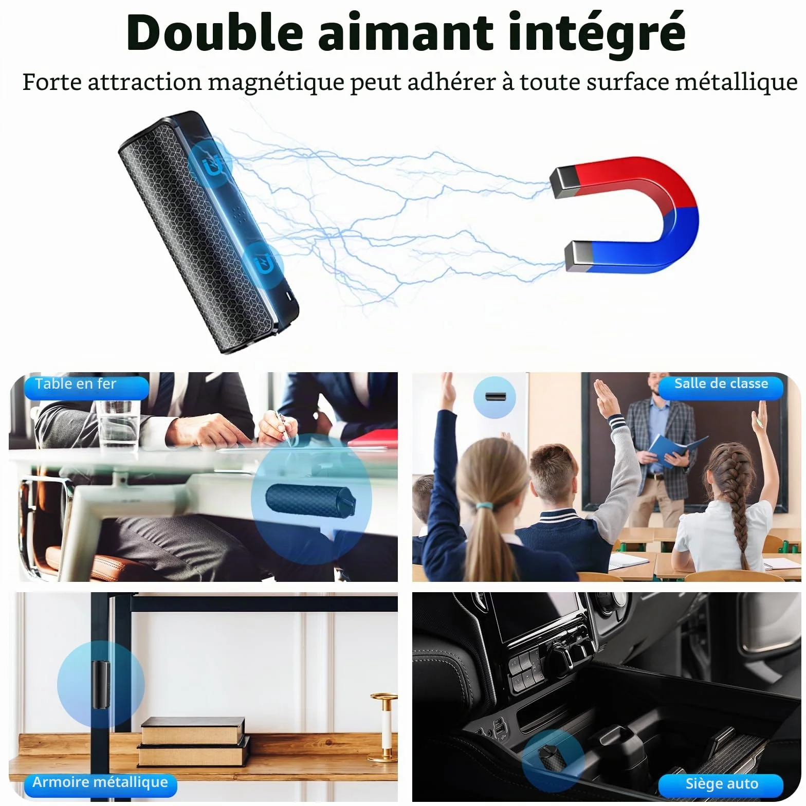 Enregistreur Vocal Espion Magnétique 30 Jours Enregistrement Continu Mini Dictaphone Commande Vocale Rechargeable USB