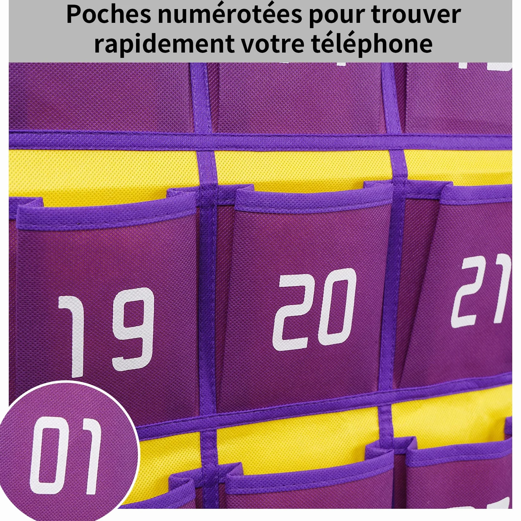 Tableau de classe numéroté 36 poches organiseur mural avec crochets pour téléphone et calculatrice Noir