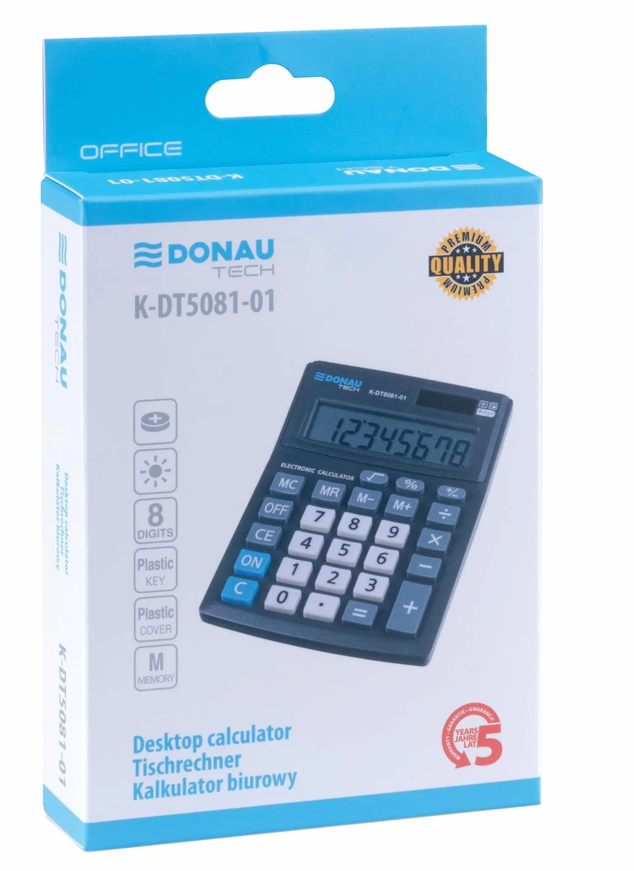 Calculatrice de Bureau Donau Tech K-DT5081-01 8 Chiffres Double Alimentation Solaire Noir 137x101x30 mm